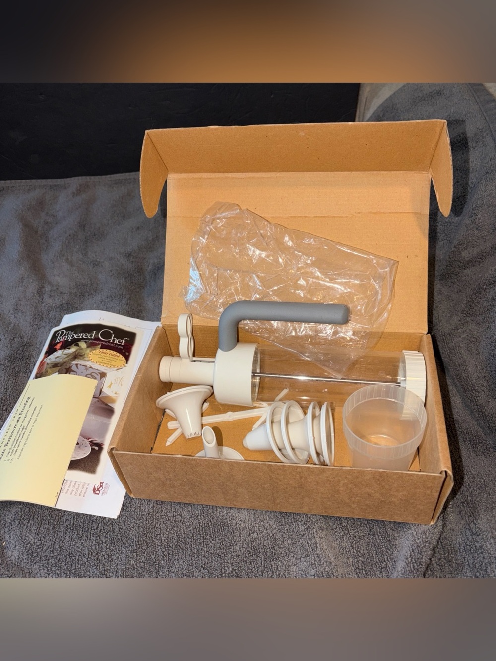 Pampered Chef White and Gray Cookie Press Set with Nozzles